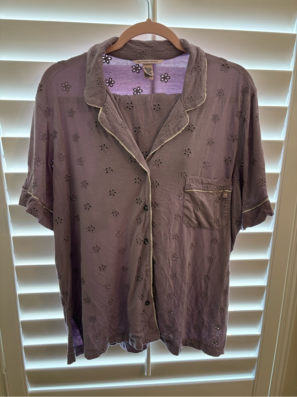 Victoria's Secret Lavender Purple Eyelet Button-Up Pajama Top